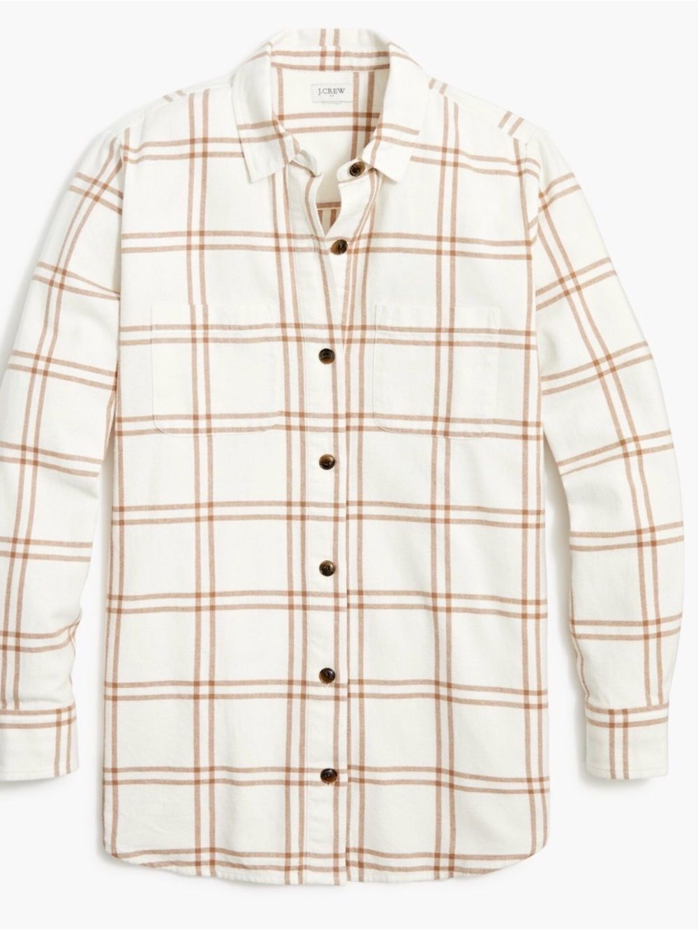 J.Crew Factory Plaid Flannel Shirt-Jacket White & Tan Size PL